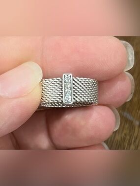 Tiffany & Co Sterling Silver Somerset Mesh Four Diamond Accent Ring SZ 5